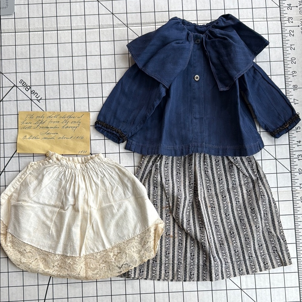 Edwardian (ca 1916) handmade doll clothes set, sailor style blouse, skirt & slip